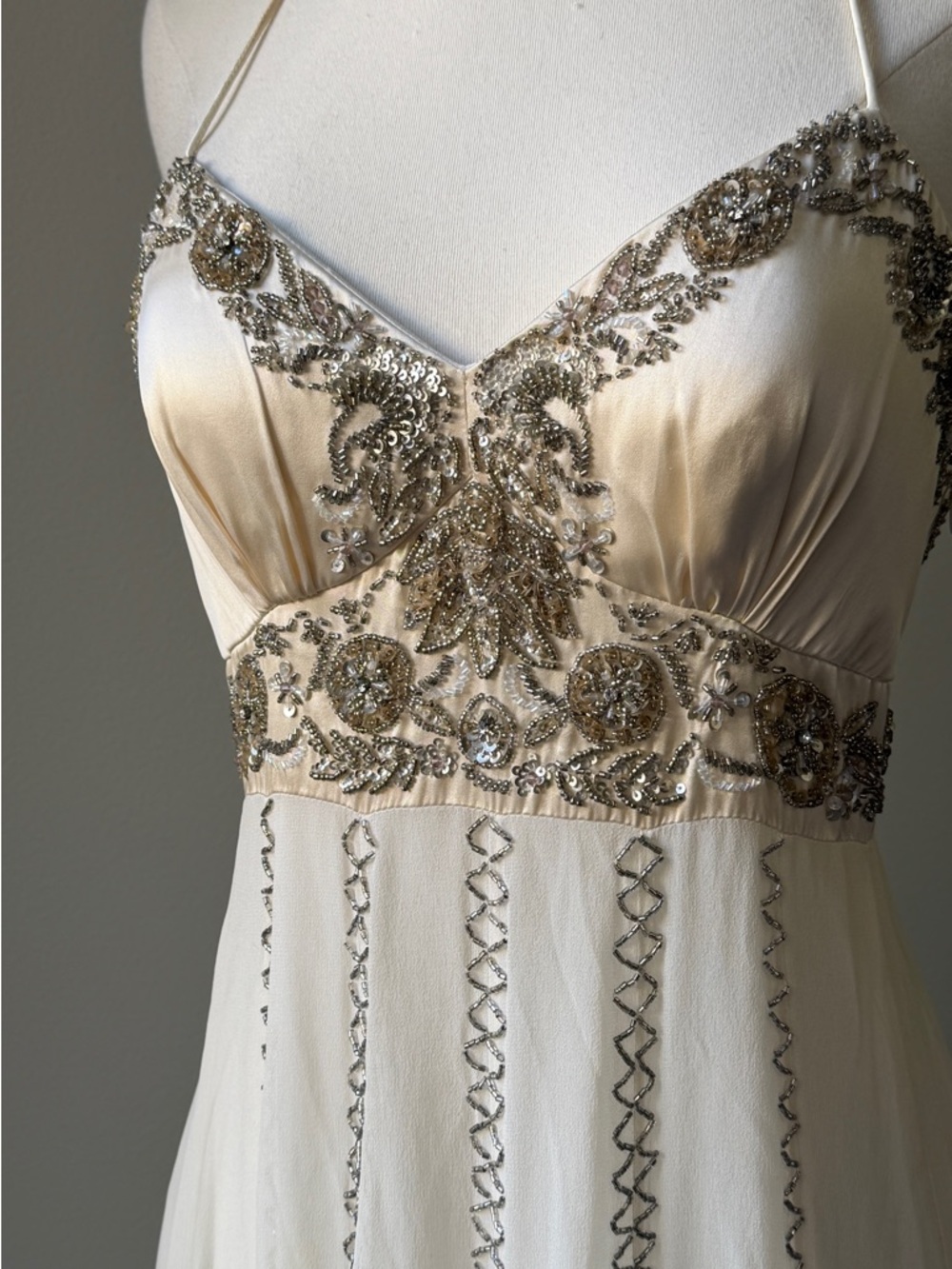 Sue Wong Ivory Halter Embellished Empire Waist Dress - Picture 6 of 12